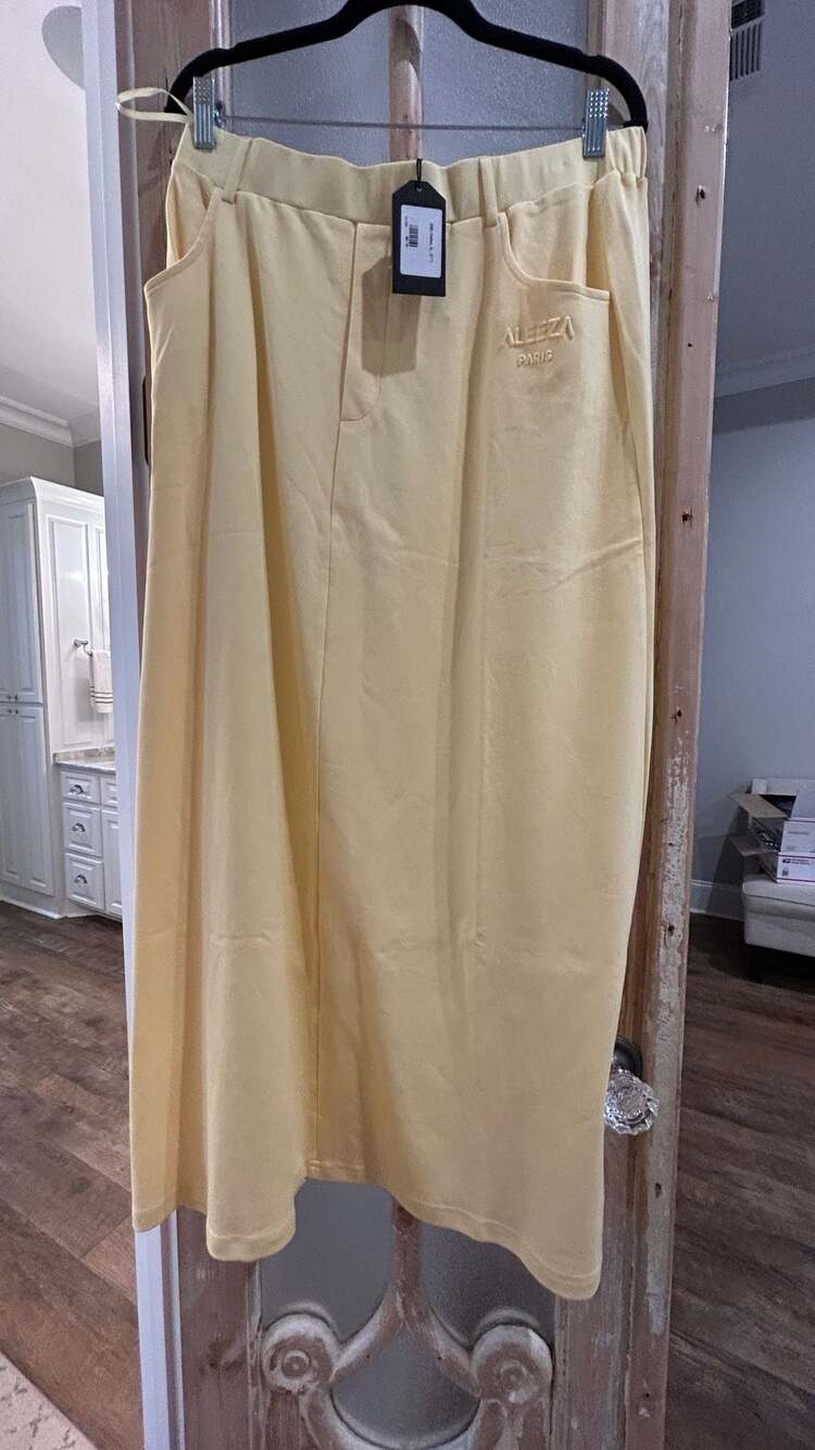 Aleeza Paris Elara Skirt Size XL Yellow Elastic Waist